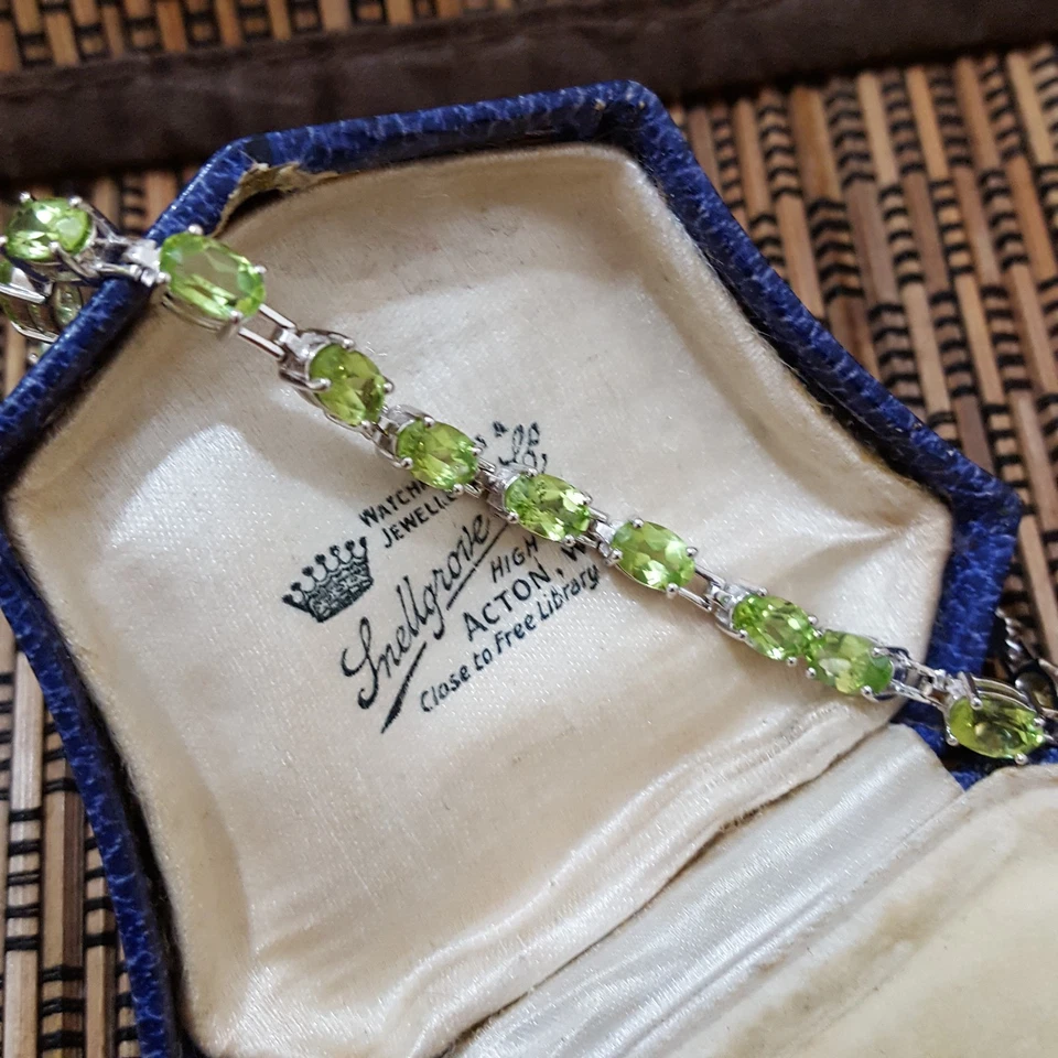 925 Sterling Silver Bracelet, Tennis Bracelet, Genuine Peridot Bracelet, 10.6ct - Image 3 of 4