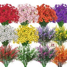 24 Bundles Artificial Flowers for Outdoors UV Resistant Silk Fake Flowers Faux