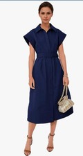 Women's Casual Button Shirt Dress Business Long Navy Blue Trench NWT Size L