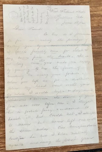 1862 CIVIL WAR COL WILLIAM H. KIPP FORT FEDERAL HILL PRE BATTLE LOVE LETTER