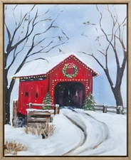 Christmas Covered Bridge – Original Holiday Acrylic Painting | Winter Art