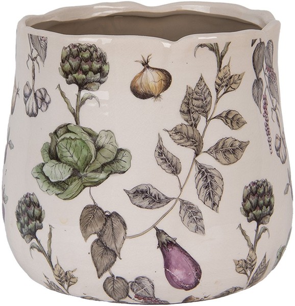 Clayre & Eef Blumentopf Keramik Ø21X19Cm Beige GemüSe Landhausstil-image