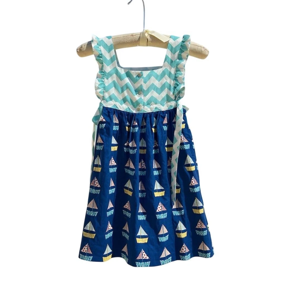 Vestido Chevron Southern Tots Niñas Talla 7 Azul Velero Bordado Foto 3 de 4