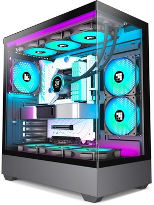 Gaming PC Gehäuse Mid-Tower ATX 6 ARGB Lüfter Tempered Glass Schwarz Type-C