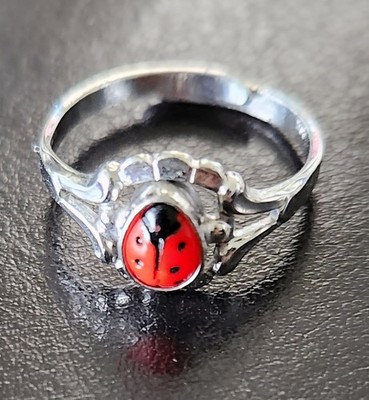 835 Silver Child's Ring VIntage Ladybug Motif