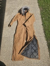 VTG Carhartt Artic Quilt Lined Coveralls With Fur HoodMens Size 44 S 968QZ USA