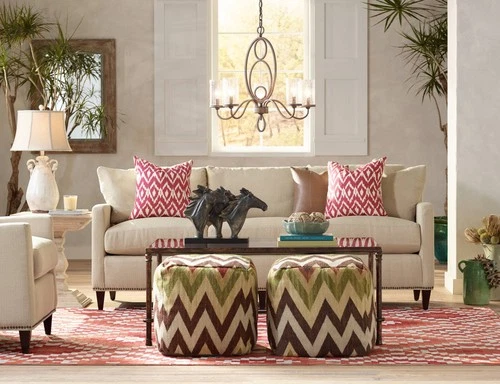 Rustic Table Lamp 29" Tall Distressed Blue Tan Glaze Off-White Shade Living Room - Picture 4 of 4