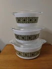 Set of 3 Vintage Pyrex Verde Green Square Flowers Cinderella Round Casseroles