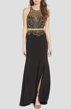 Sean Collection Black & Gold Embellished 2pcs Gown Dress Sz 2 $358