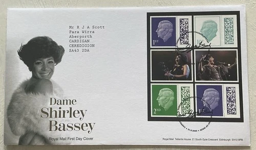 GB KCIII 2023 Dame Shirley Bassey Barcode Machin Pane RMFDC Cardiff Signature