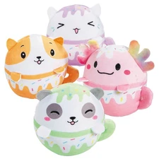 Stuffed Colorful Critters in Cups Assortment - 5", 12 Pcs