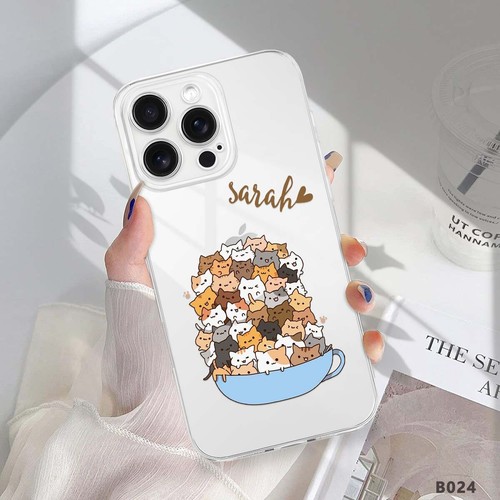 Custom Name Cats Patterned Phone Cover Case For iPhone 15 16 Pro Max 14 13 16e - Picture 50 of 105