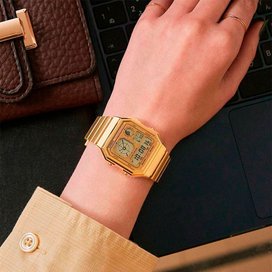 Casio A130WEG-9A Vintage Retro-Futuristic Digital Gold Tone Unisex