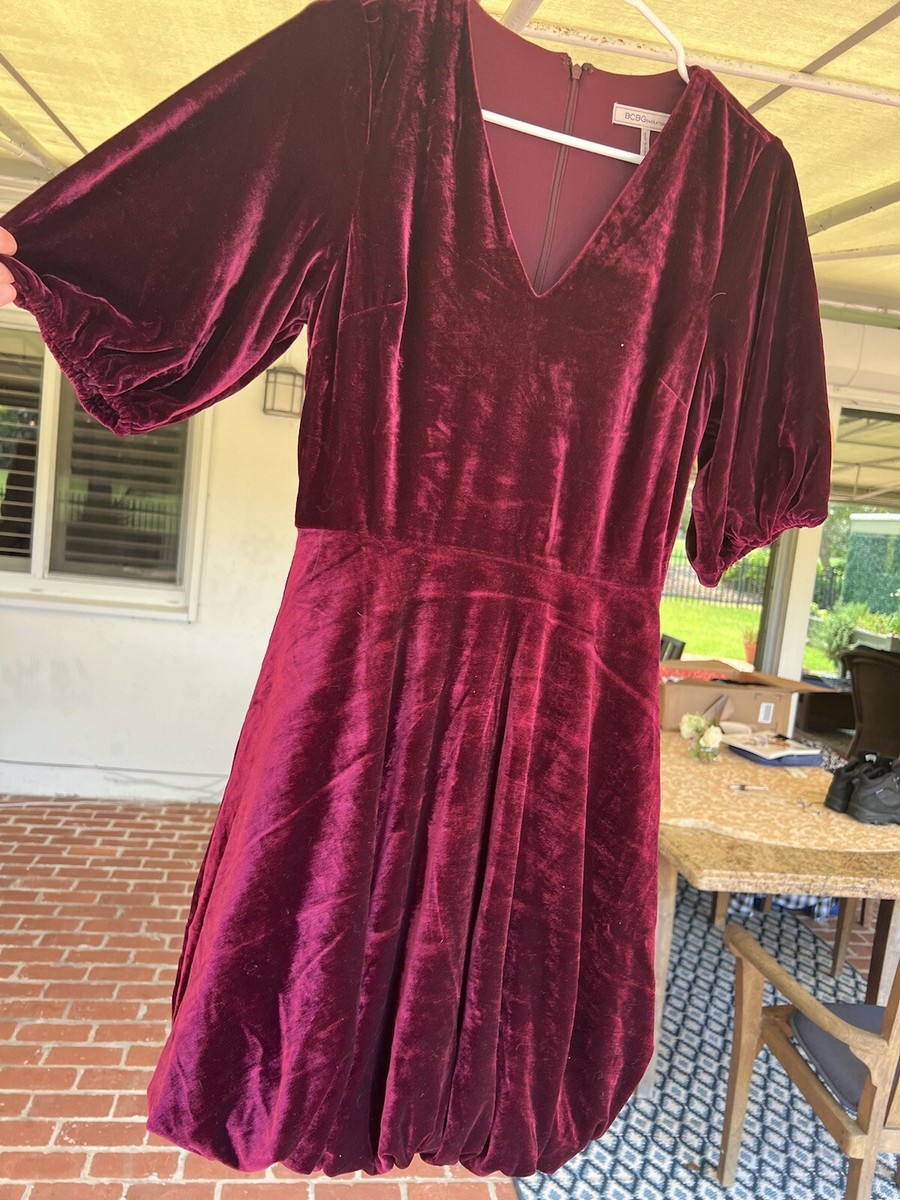 bcbg burgundy dress NWT MAXAZRIA Size 6 Red Velvet Balloon Sleeve Xmas Holiday Maroon Size:Mauve Features include a maxi Corset Homecoming Dresses Windsor Smooth Talker Strapless