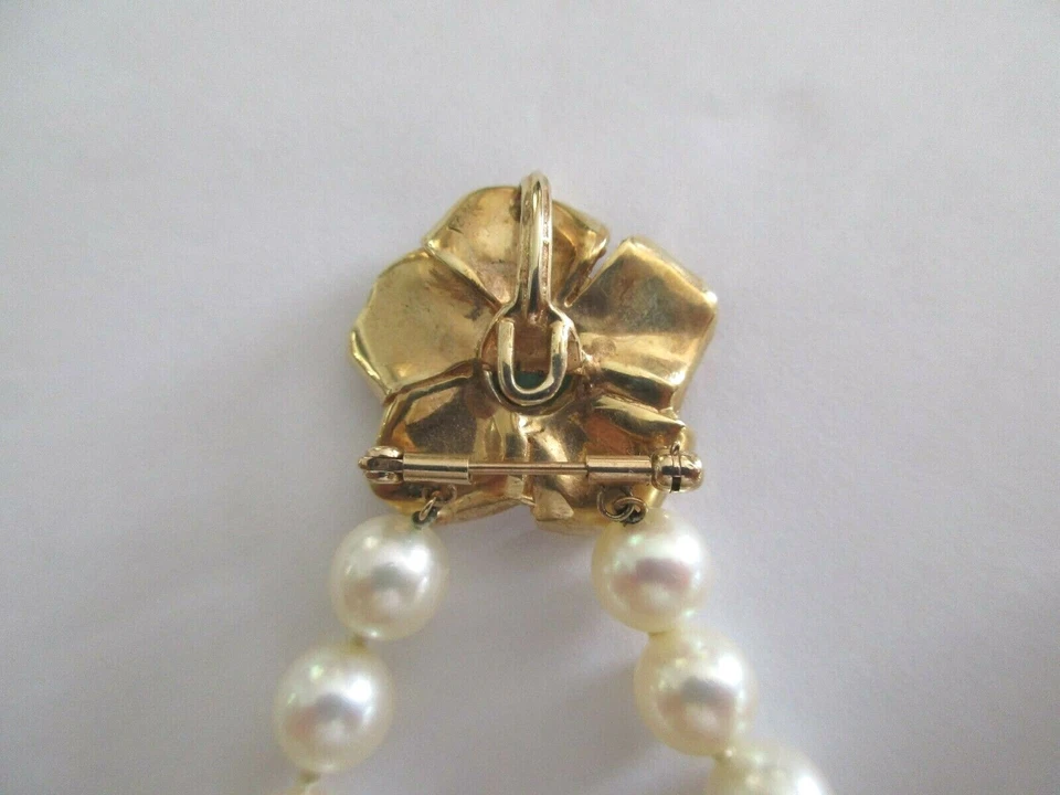 14K Gold 7.5 MM Cultured Pearl Necklace with Turquoise "Removable Clasp"   32"  - Image 4 of 4