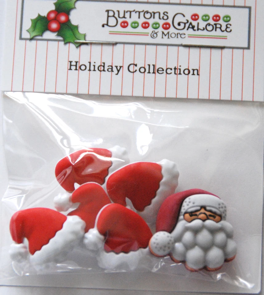 Santa's Hat Rack Buttons / Santa Face & Santa Hats by Buttons Galore / Shank - Image 2 of 2