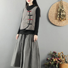 Lady Waistcoat Padded Coat Bodywarmer Cropped Tops Cute Frog Button Warm Ethnic