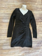 ROW A Nordstrom GRAY Wrap Ruched V-neck LONG SLEEVE DRESS SZ L