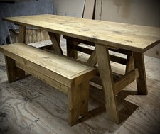 8ft X 3ft  RUSTIC BESPOKE OLD CHARM DINING/KITCHEN TRESTLE TABLE + TWO BENCHES 8