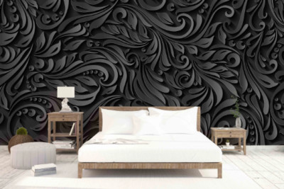 3D Black Leaf Texture Self-adhesive Removable Wallpaper Murals Wall