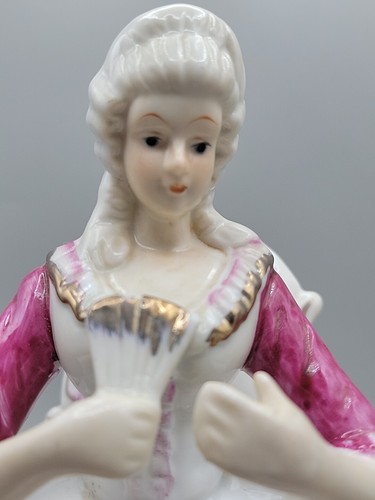 Victorian Style Figurine Lady Pink Flower Dress Sitting With Fan Germany Vintage - Picture 12 of 13