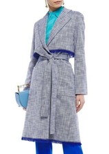 $2390 New Lanvin Frayed Tweed Trench Coat Cotton Blend Dark Purple Blue White 38