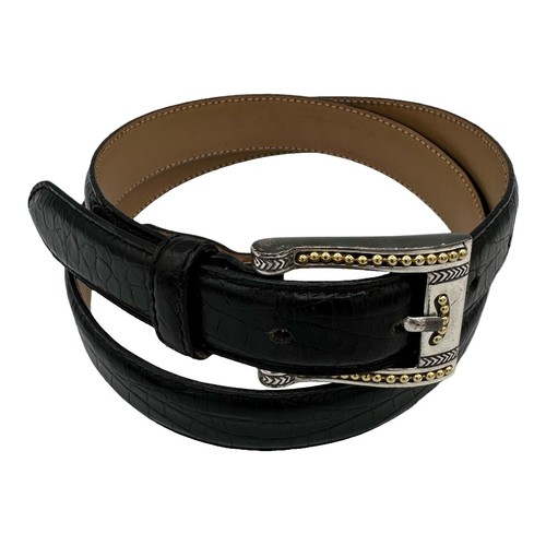 Talbots black croc-embossed leather belt silver-tone O-ring buckle Italy Made M Talbots Made in ITALY Black Croc Pattern Embossed Leather  main image 2