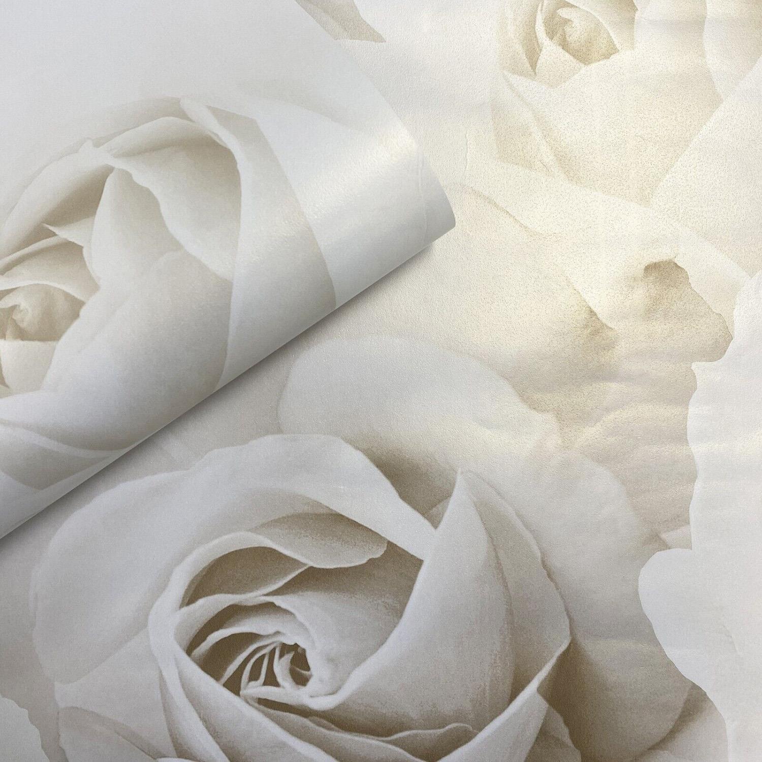 Muriva Rhoda Rose Cream Wallpaper Floral Metallic Shimmer Feature Wall - Image 2