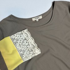 Umgee Womens Large Tan Yellow White Lace 3/4 Sleeve  Round Neck Mini Dress