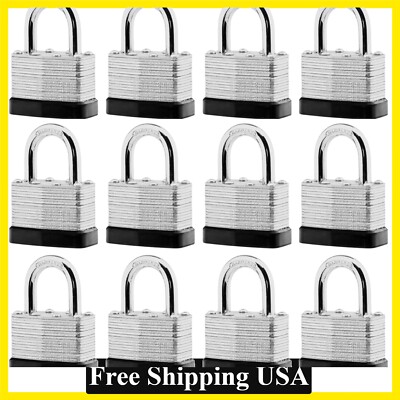 12Pck Keyed Alike Laminated Steel Padlocks Keys 1-3/4'' Wide Heavy Duty Pad Lock