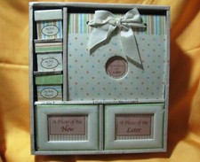 New Baby Gear; 6 Piece Keepsake Set. Photo Album, Frames, Trinket Boxes