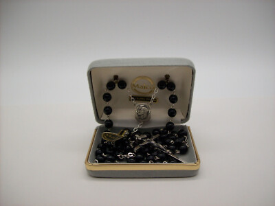 Beautiful Vintage Malco Sterling Silver 925 Rosary, Black Onyx Beads