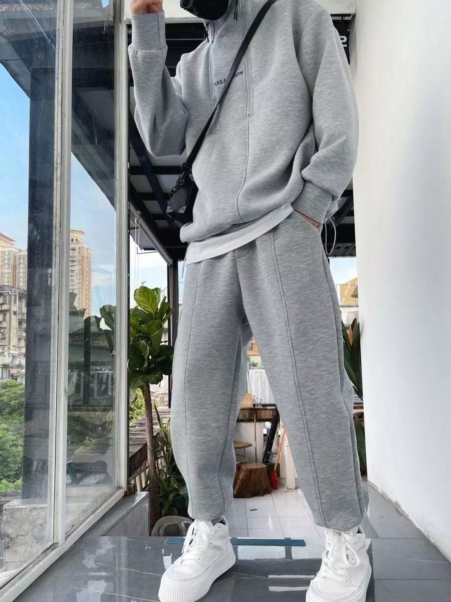 Tracksuit Men 2 Piece Set Hip Hop Men Sports Solid Color Sweatsuit Jogging Suit