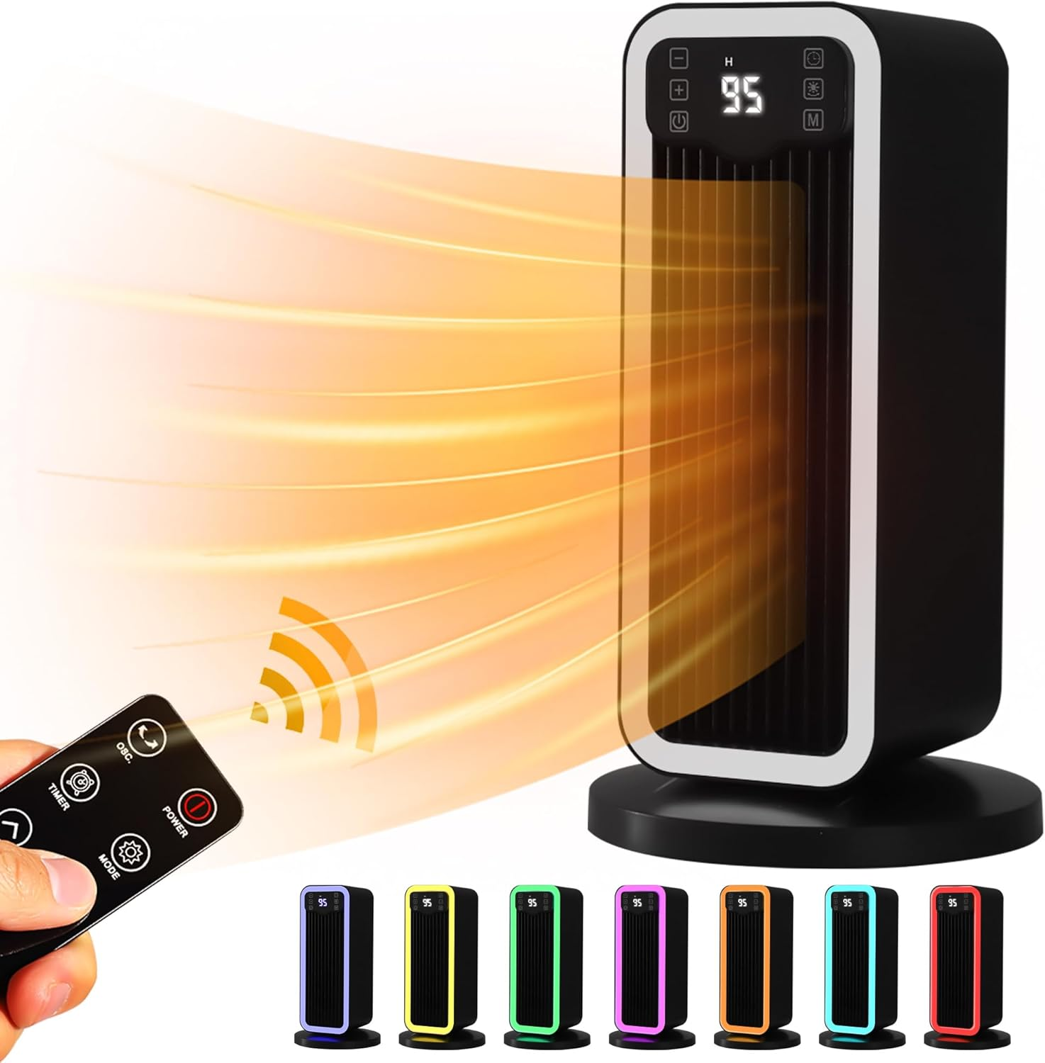 1500W PTC Space Heater with ECO Thermostat 70° Oscillation 12H Timer-image