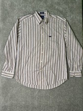 VTG Façonnable Mens Shirt Brown Blue White Stripe Button Down Made in USA Size M