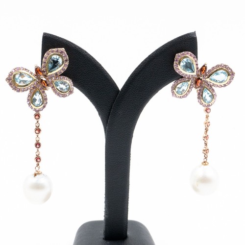 8.92ct Sapphire Topaz Pearl Garnet 925 Sterling Sliver Earring in Rose Gold - Picture 1 of 7