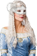 Augenmaske Damen mit Spitze weiß-silber Rokoko Larve Maske Karneval Fasching KK