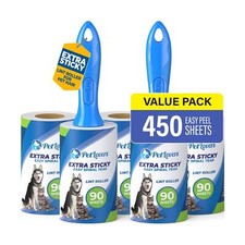 PetLovers Extra Sticky Lint Roller Mega Value Set 450 Sheets for Pet Hair Rem...