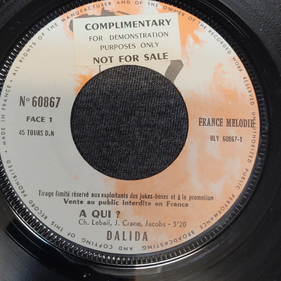 1967 Dalida - A Qui? Loin Dans Le Temps Demo Copy, 7" Vinyl LP - Image 4 of 4