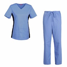Women's Scrub Set Medical Nursing Uniform Top and Drawstring Cargo Pants
