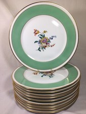 (10) FURSTENBERG Germany  Green 11.25 CABINET PLATES w/Floral Bouquet 1966-2006