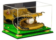 Acrylic Baseball Glove Display Case with Mirror, Yellow Risers& Turf Base (A004)