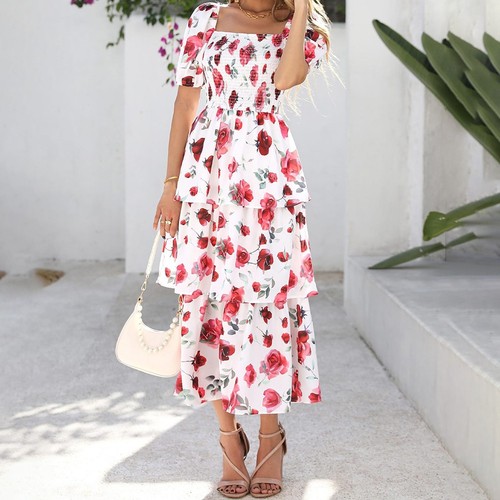Elegant Tiered Maxi Dress for Women with Floral Style for Special Occasions - Picture 7 of 37