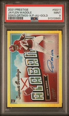 2021 PANINI PRESTIGE SEASON'S GREETINGS #SG11 JAYLEN WADDLE 4/4 PSA 9