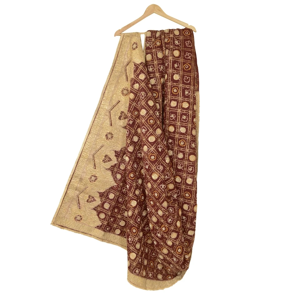 Estola Bandhani Zari Gujrat Sanskriti Vintage Rojo Dupatta Algodón Puro Cuentas a Mano Foto 3 de 4