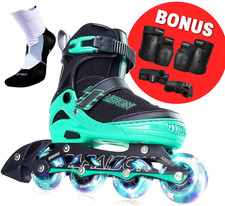 Outdoor Adjustable Inline Skates XL Unisex Light Up Wheels +Protective Gear Set