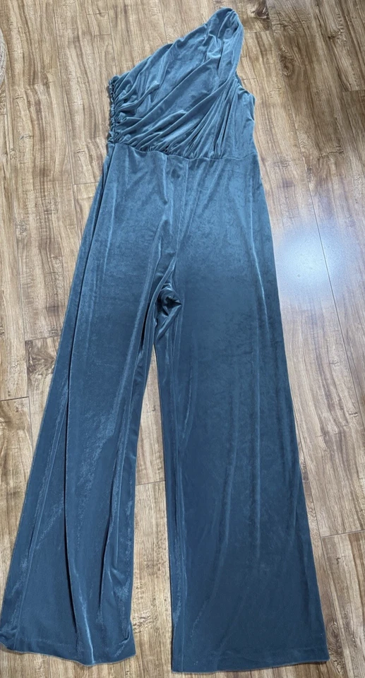 Mono Express Terciopelo Un Hombro Pierna Ancha Mujer Talla M Acanalado Verde Bosque Foto 3 de 4