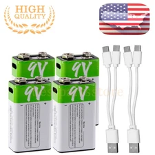 9V 9 Volt Li-ion USB Rechargeable Batteries 650mAh Lithium Ion Battery W/ Type C