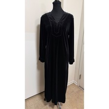 Oscar de la Renta Pink Label Black Velvet Long Sleeve Caftan Robe Pockets Large