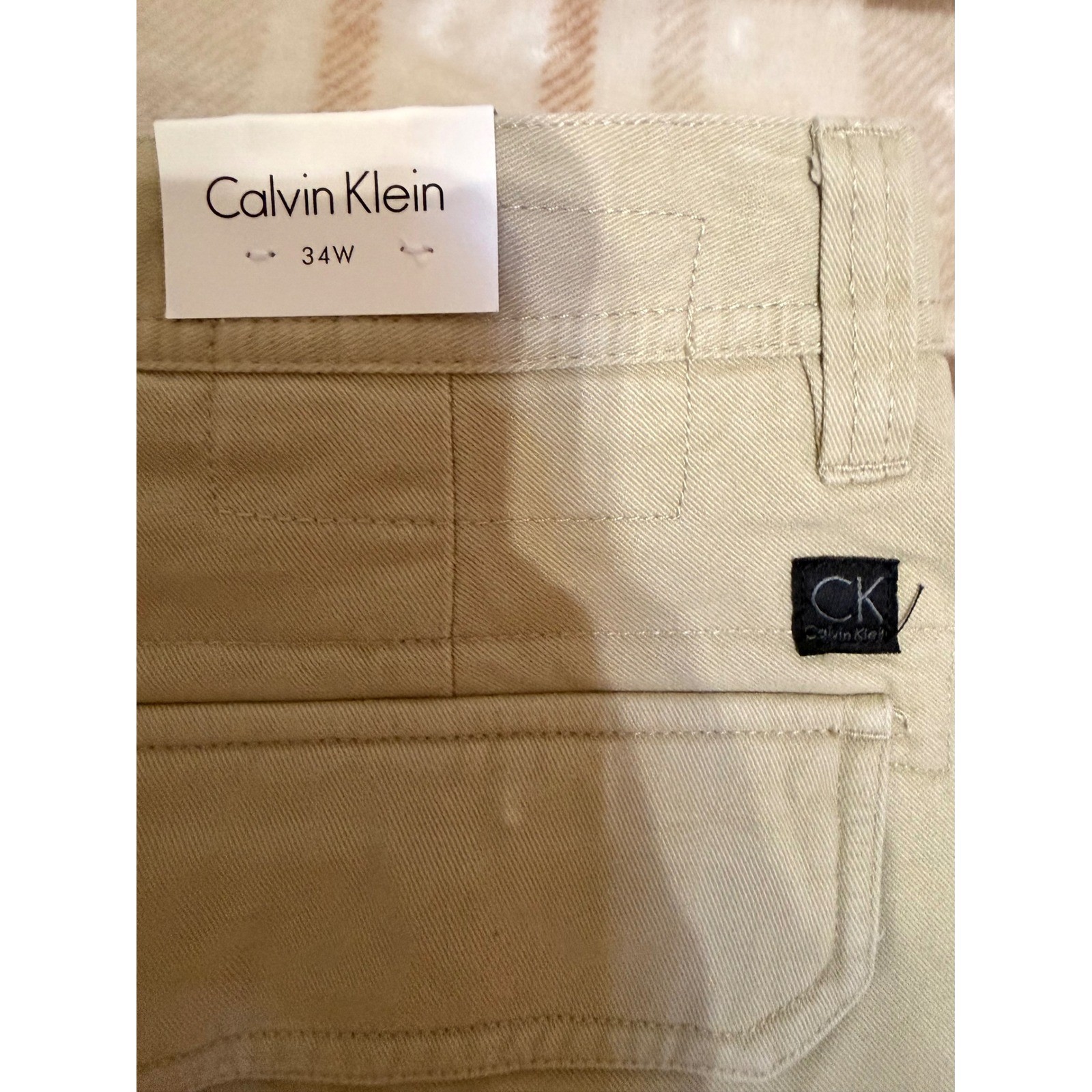 Calvin Klein NWT Mens Cargo Shorts 34 Beige Khaki Flat Front Cotton Hiking image 4